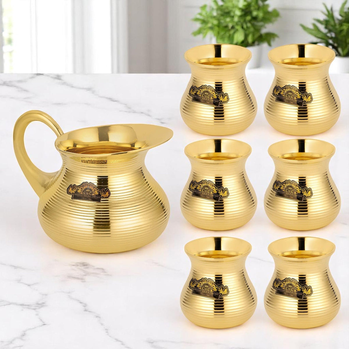 Brass Matki Tea Set - 7 Pcs Elegant Tea Serving Set - CROCKERY WALA AND COMPANY
