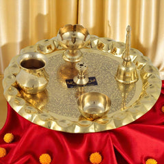 Brass Rivigo Pooja Thali for Pooja Worship of God and Goddesses - CROCKERY WALA AND COMPANY