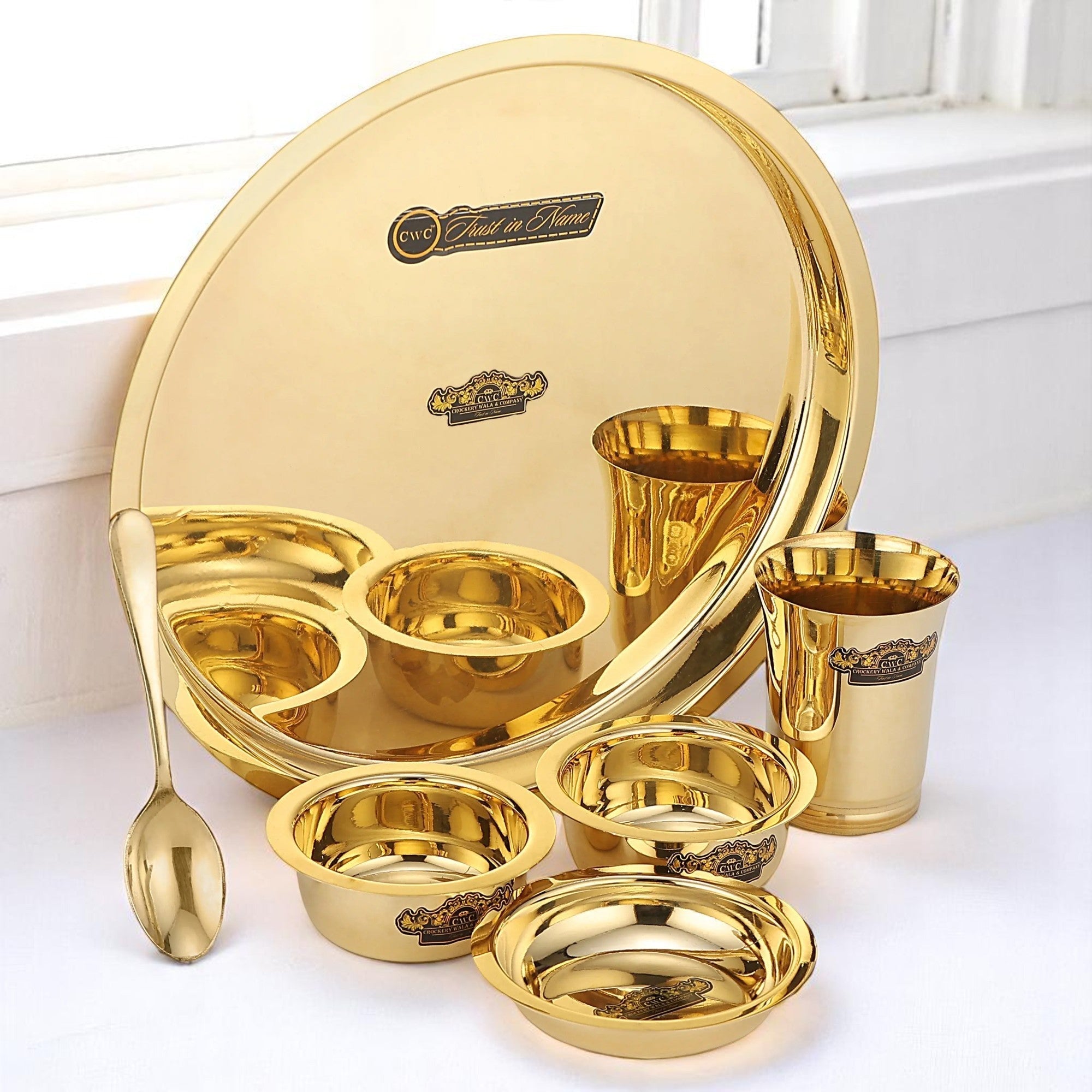 Brass Sapphire Thali Set - 6pcs Elegant Dinnerware Set - CROCKERY WALA AND COMPANY