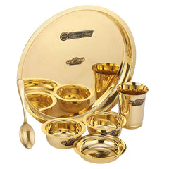 Brass Sapphire Thali Set - 6pcs Elegant Dinnerware Set - CROCKERY WALA AND COMPANY