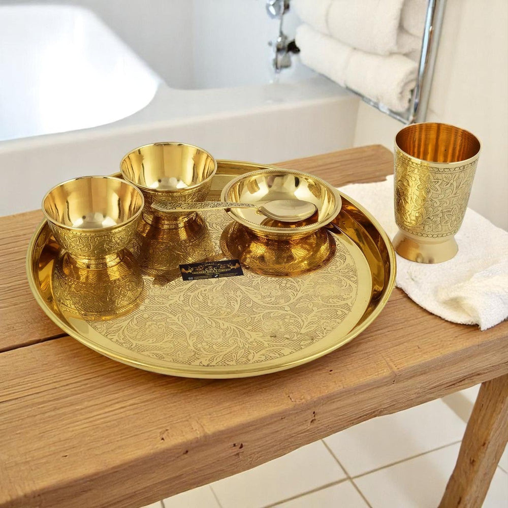 Brass Thali Set Dinner Set Rajwada Design for Home Decor