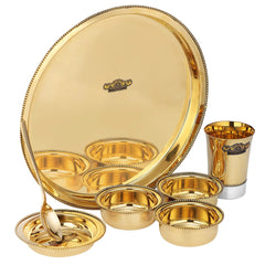 Brass Two Tone Thali Set - 7 PCS Elegant Dining Set - CROCKERY WALA AND COMPANY