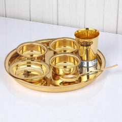 Brass Two Tone Thali Set - 7 PCS Elegant Dining Set - CROCKERY WALA AND COMPANY