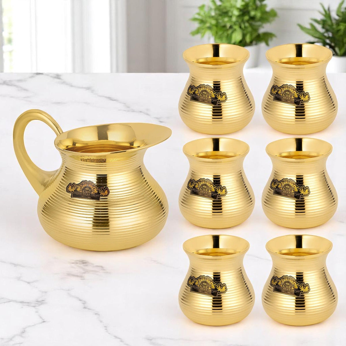Brass Matki Tea Set - 7 Pcs Elegant Tea Serving Set CROCKERY WALA AND COMPANY