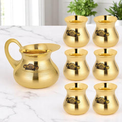 Brass Matki Tea Set - 7 Pcs Elegant Tea Serving Set CROCKERY WALA AND COMPANY