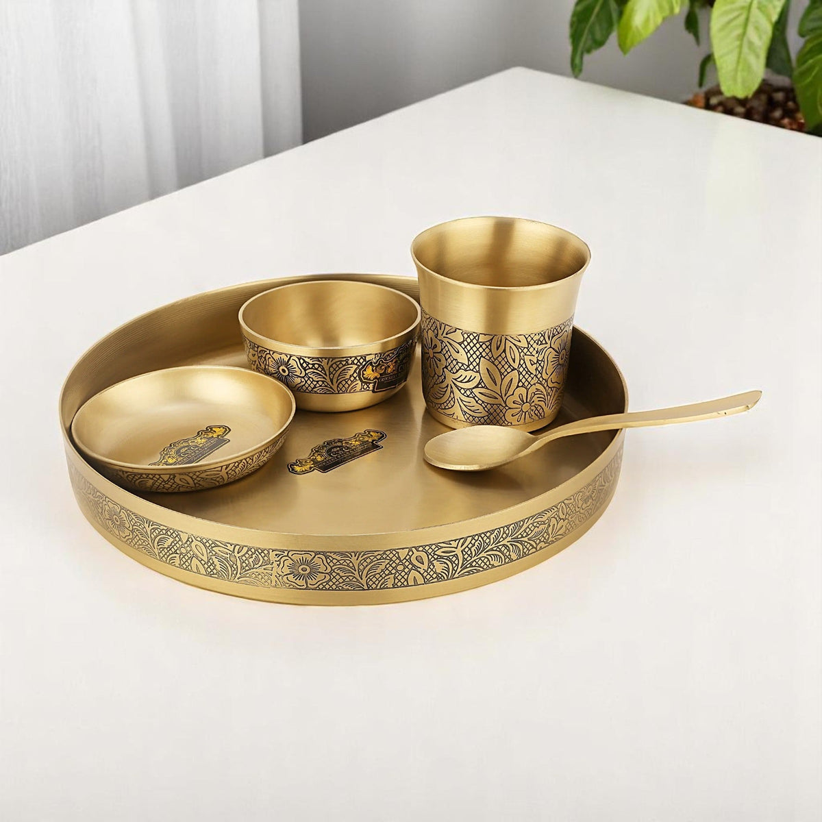 Bronze Etching Baby Thali Set - 5 Pcs Perfect for Gifting - CROCKERY WALA AND COMPANY
