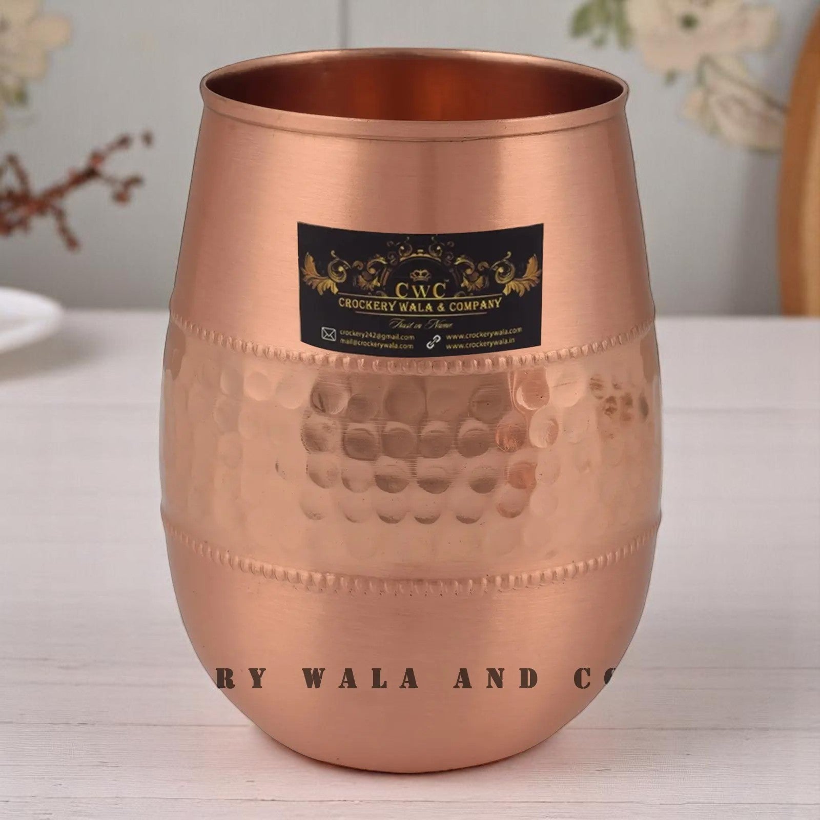 Copper Glass Dholak Design - Ayurvedic Drinking Glass - CROCKERY WALA AND COMPANY