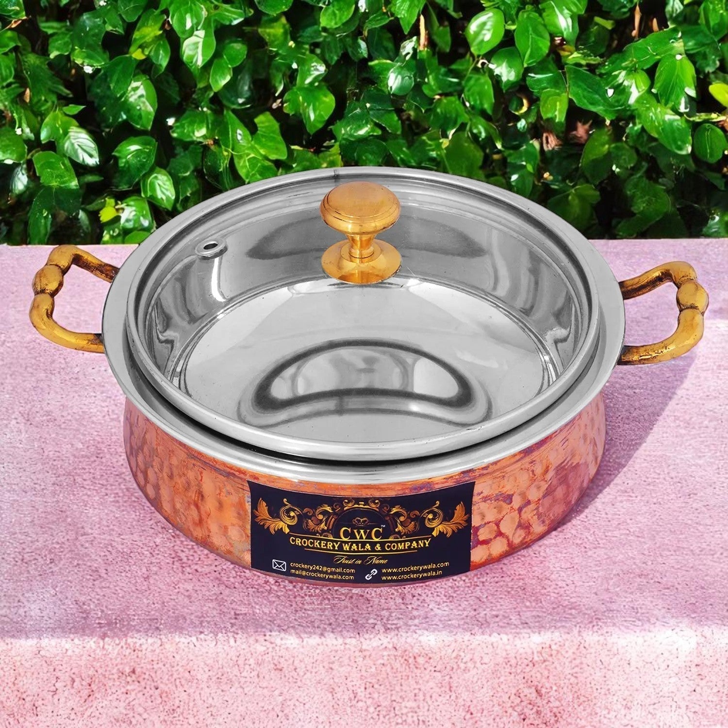 Copper Handi For Serving Royal Look With Glass Cover Bowl - CROCKERY WALA AND COMPANY