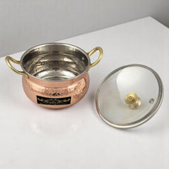 Copper Handi Set For Serving & Cooking 700 Ml Each - 3 Pcs - CROCKERY WALA AND COMPANY