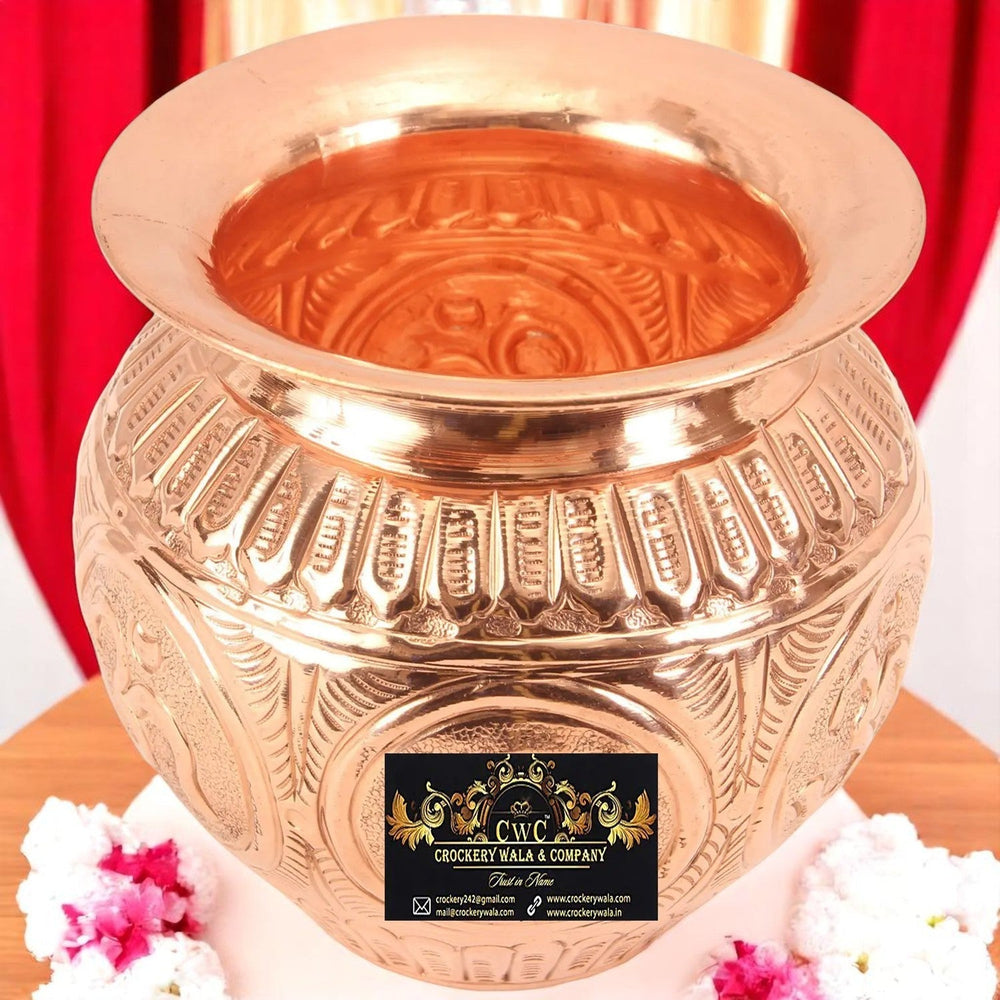 Copper Lota Nakshi Design for Pooja Rituals 700 ML - CROCKERY WALA AND COMPANY
