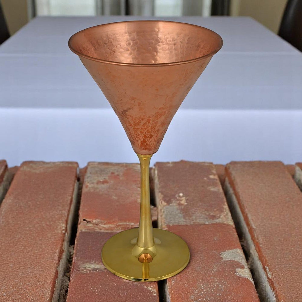 Copper Martini Glass Hammered Brass With Brass Stand - CROCKERY WALA AND COMPANY