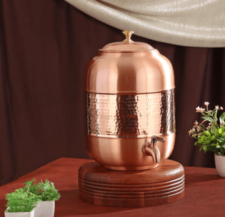 Copper Vessel For Drinking Water Half Hammered Designer With Tap - CROCKERY WALA AND COMPANY