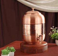 Copper Vessel For Drinking Water Half Hammered Designer With Tap - CROCKERY WALA AND COMPANY