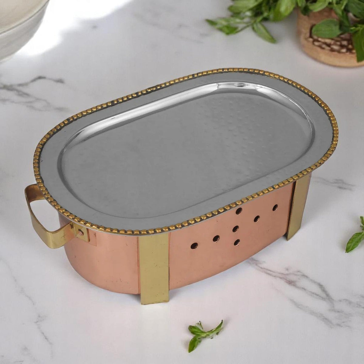 Pure Copper Snack Warmer Oval Shape For Parties 12 Inch Crockery Wala And Company