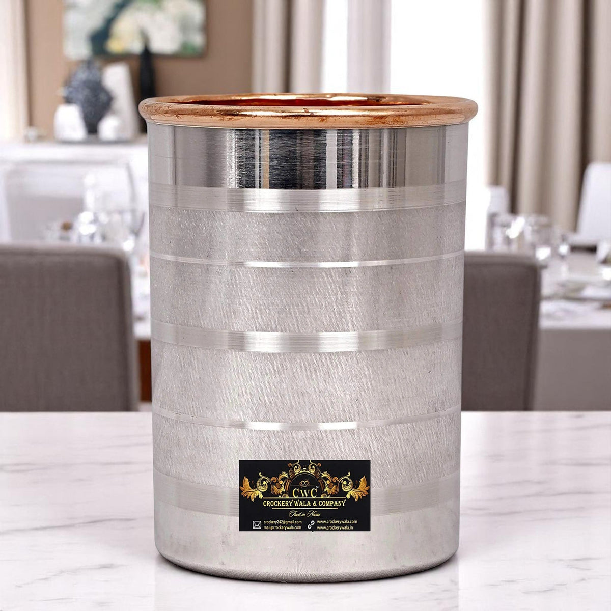 Copper Glass with Inner Copper and Outer Steel 250ml Crockery Wala And Company Ltd