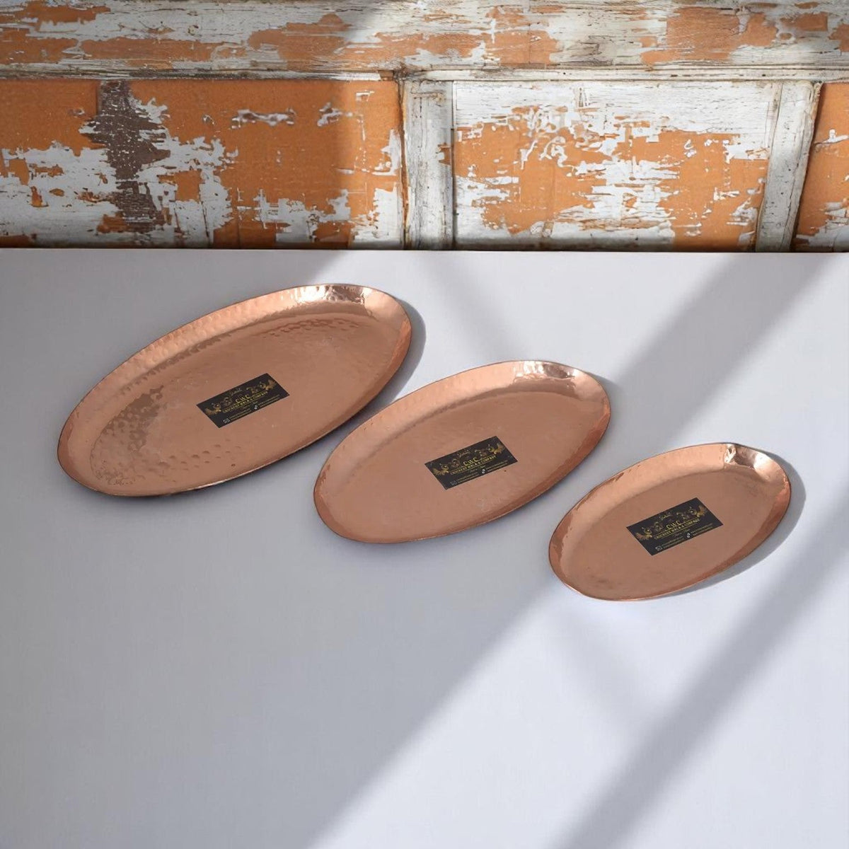 Elegant Pure Copper Oval Platter Tray for Serving Decor Crockery Wala And Company Ltd