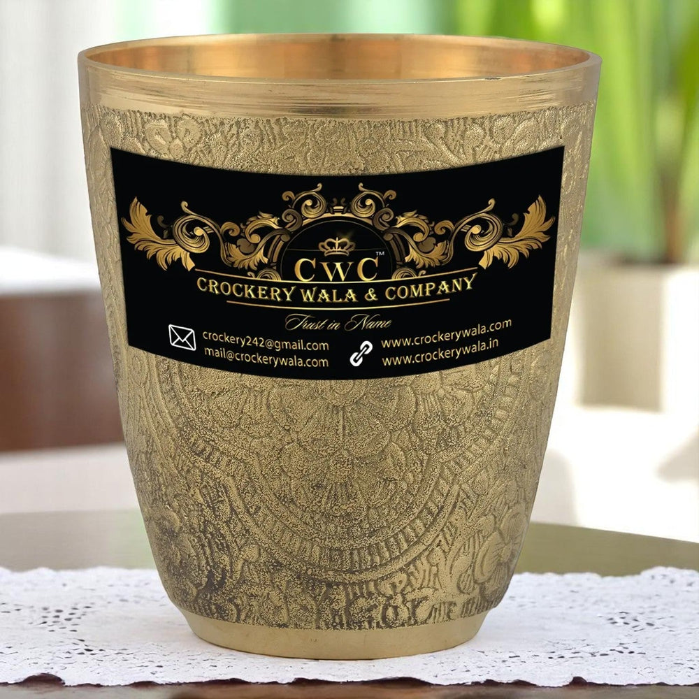 Crockery Wala And Company Brass Glass Tumbler 1 Pc Embossed - CROCKERY WALA AND COMPANY