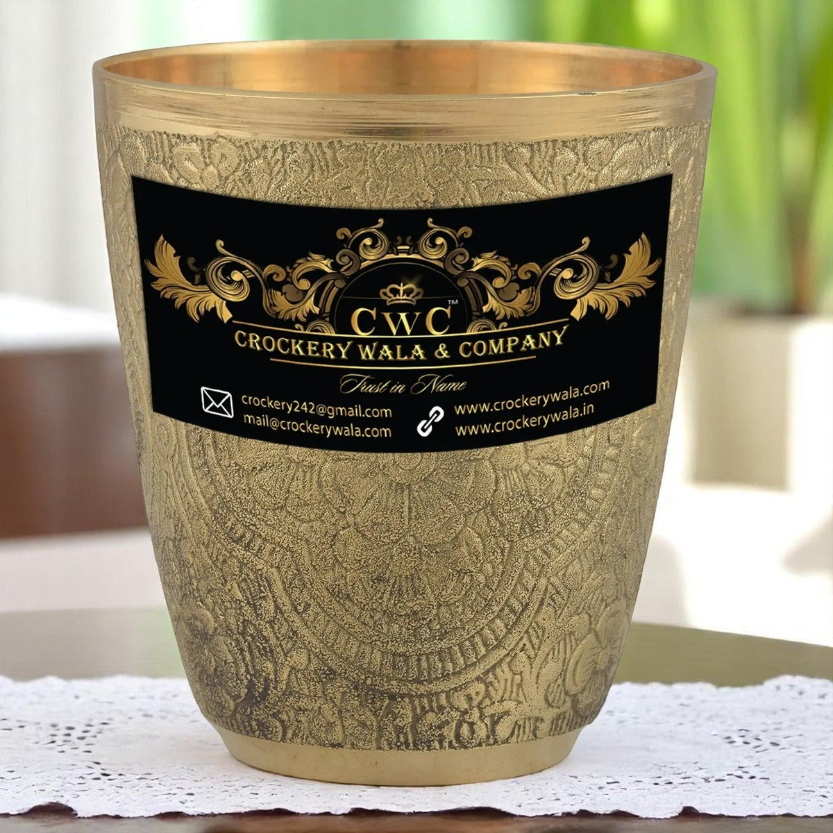 Crockery Wala And Company Brass Glass Tumbler 1 Pc Embossed - CROCKERY WALA AND COMPANY