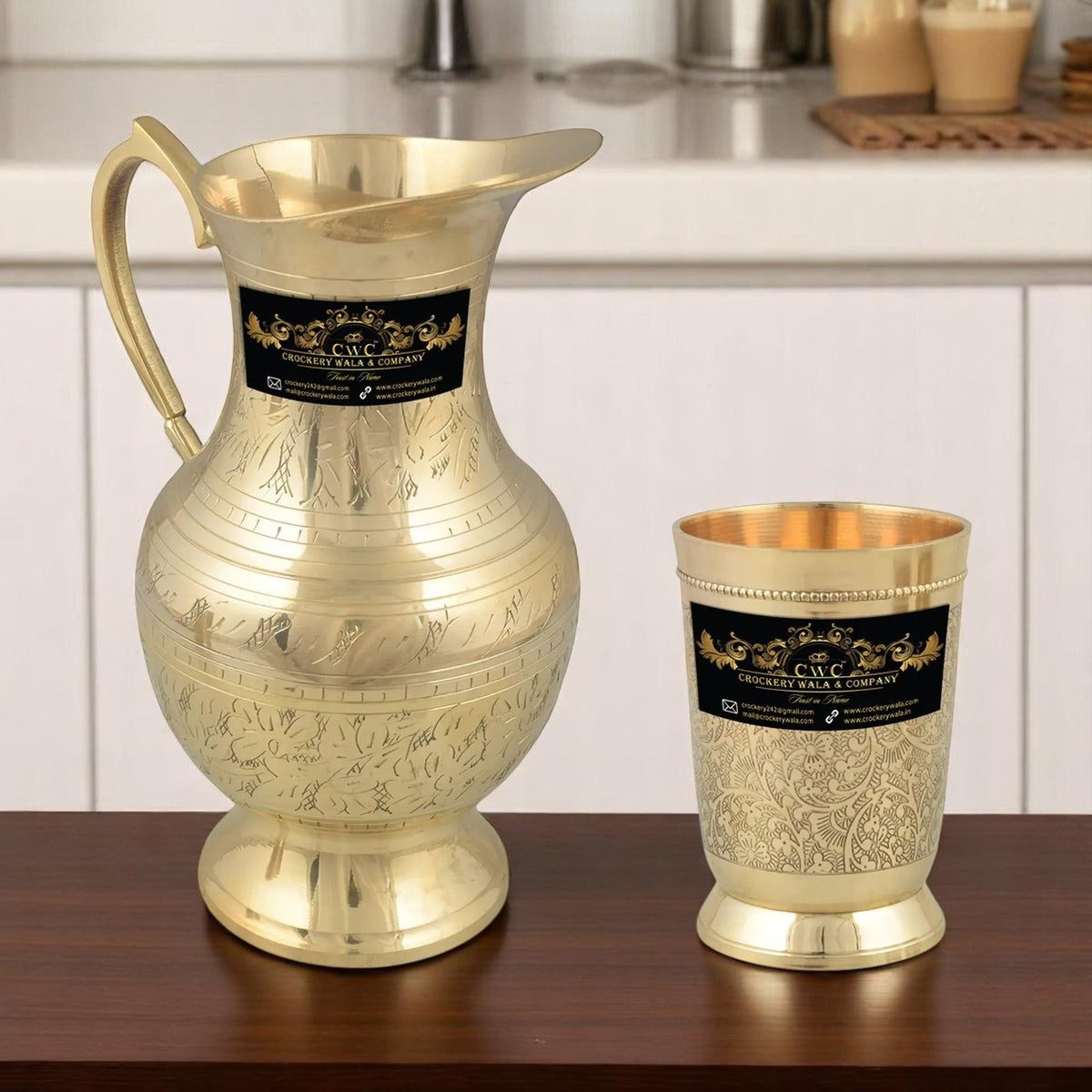 Crockery Wala And Company Brass Jug & Glass Set Tableware - CROCKERY WALA AND COMPANY