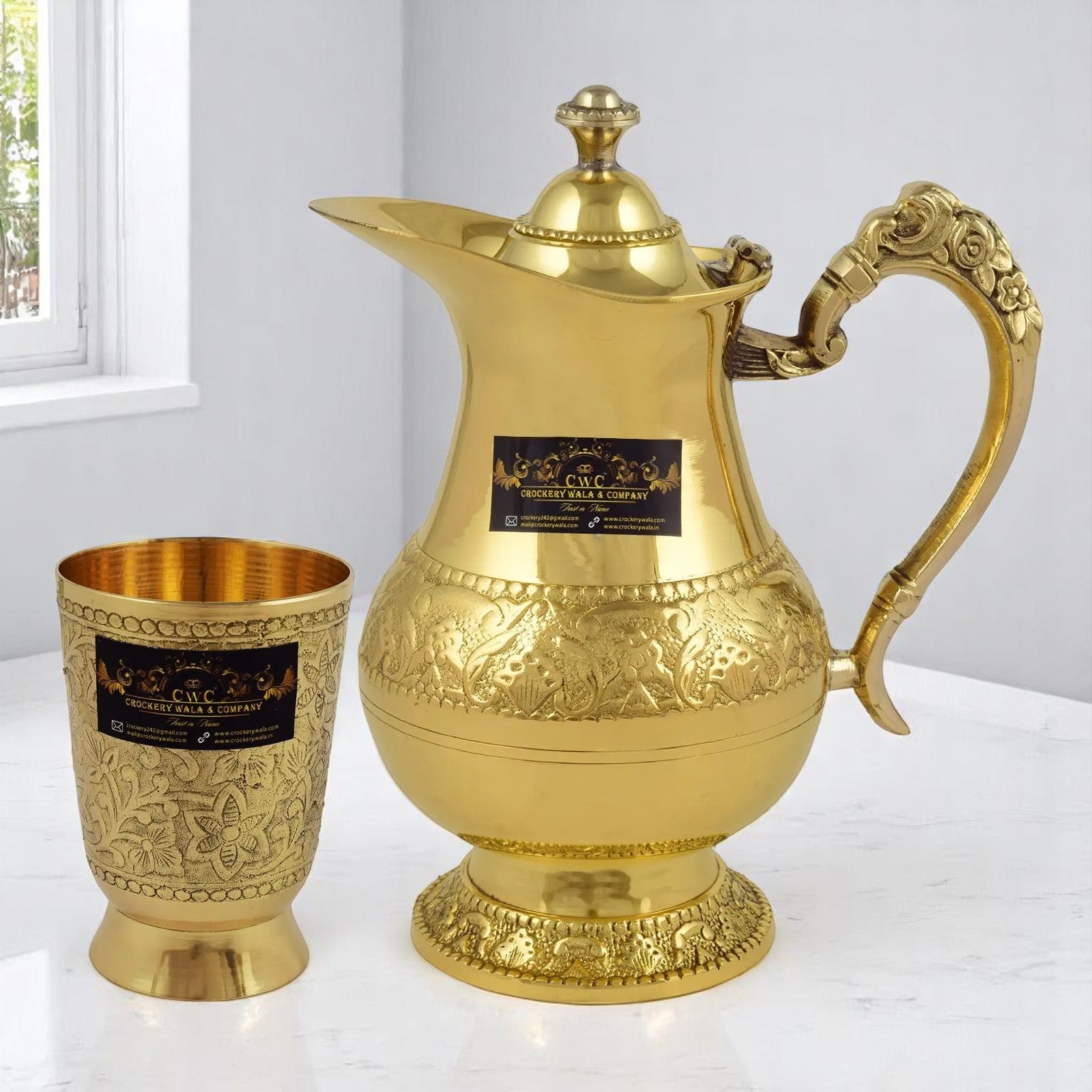 Crockery Wala And Company Brass Royal Mughalai Jug Glass Set - CROCKERY WALA AND COMPANY