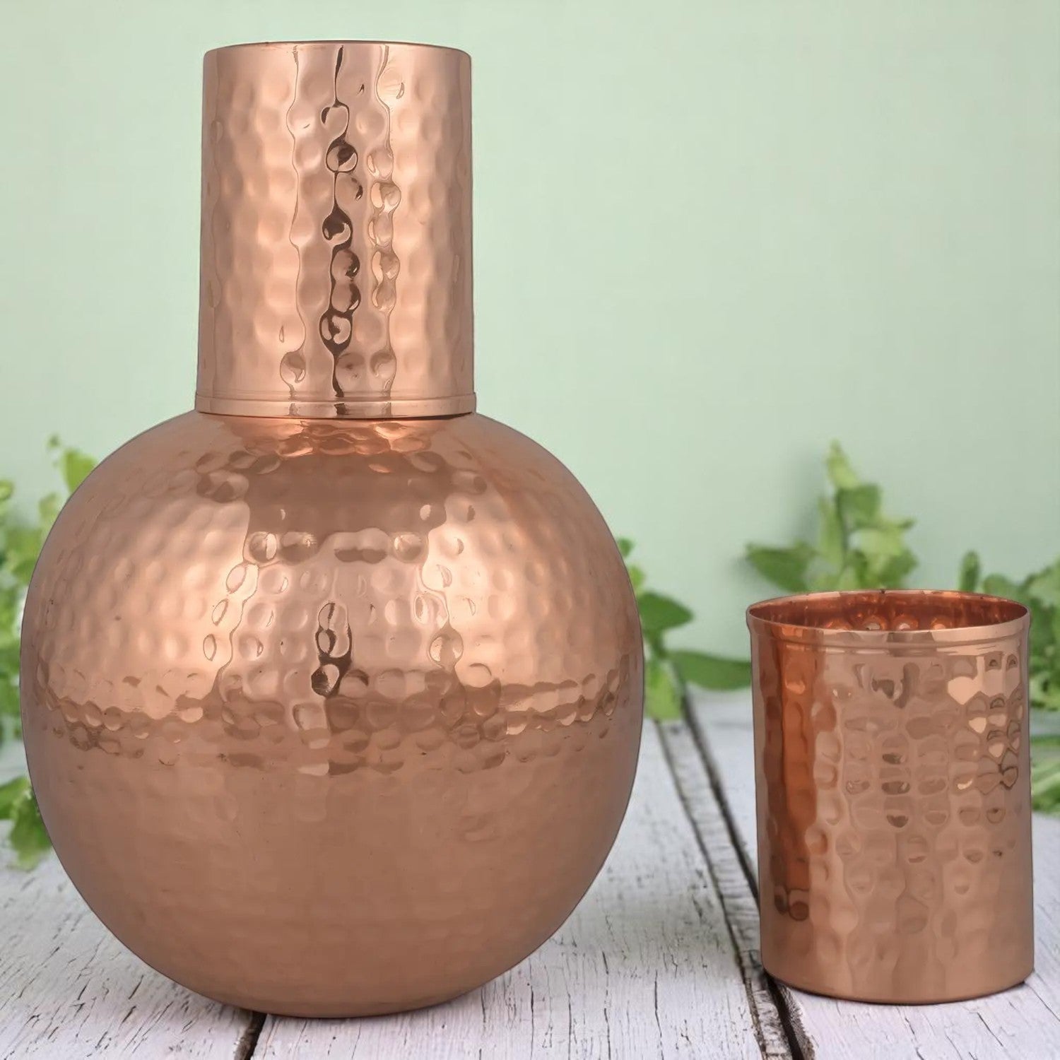 Crockery Wala And Company Copper Hammered Surai Glass Water Pitcher 600 ML - CROCKERY WALA AND COMPANY