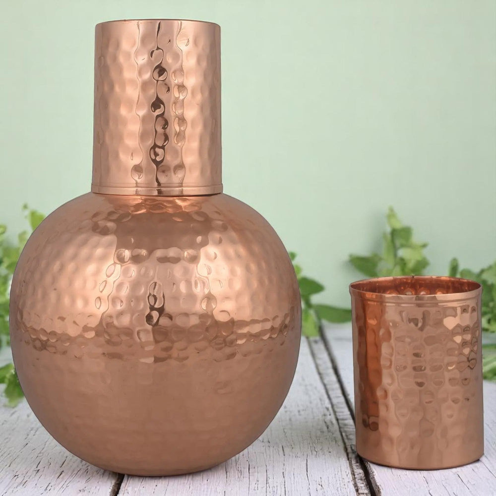 Crockery Wala And Company Copper Hammered Surai Glass Water Pitcher 600 ML - CROCKERY WALA AND COMPANY