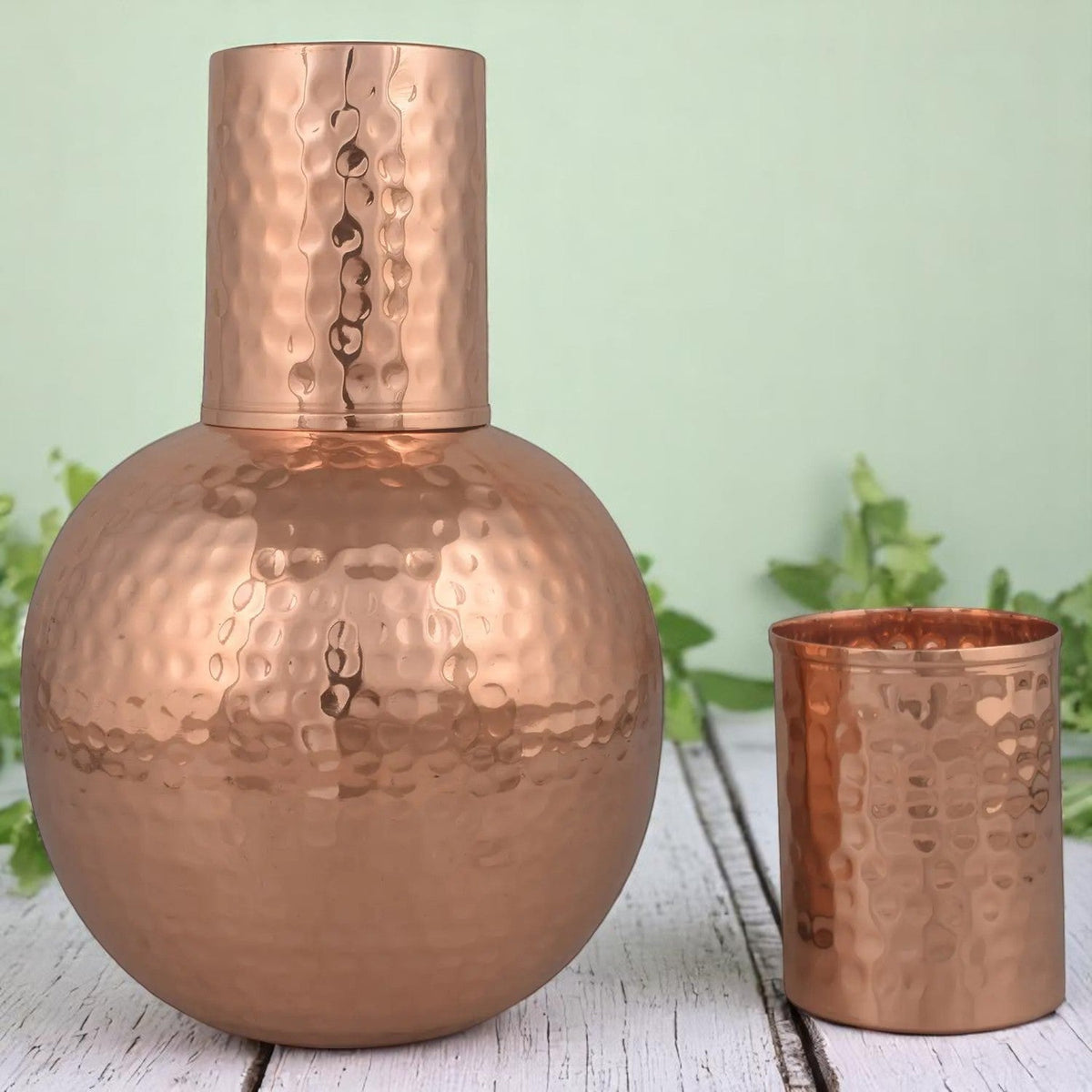 Crockery Wala And Company Copper Hammered Surai Glass Water Pitcher 600 ML - CROCKERY WALA AND COMPANY