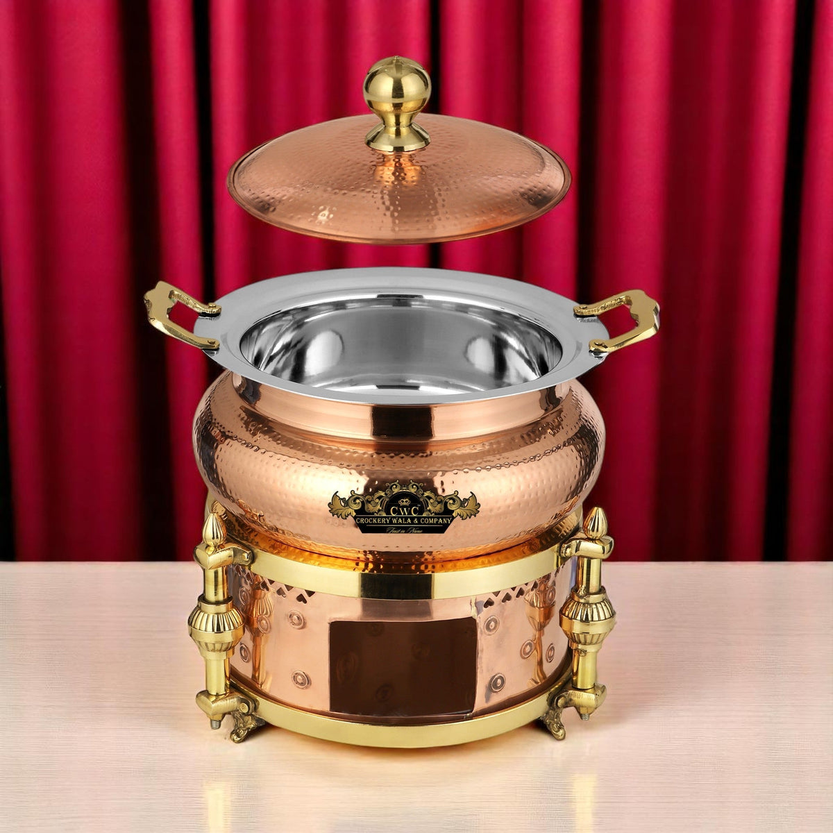 Crockery Wala And Company Copper Steel Chaffing Dish 6 Liters - CROCKERY WALA AND COMPANY