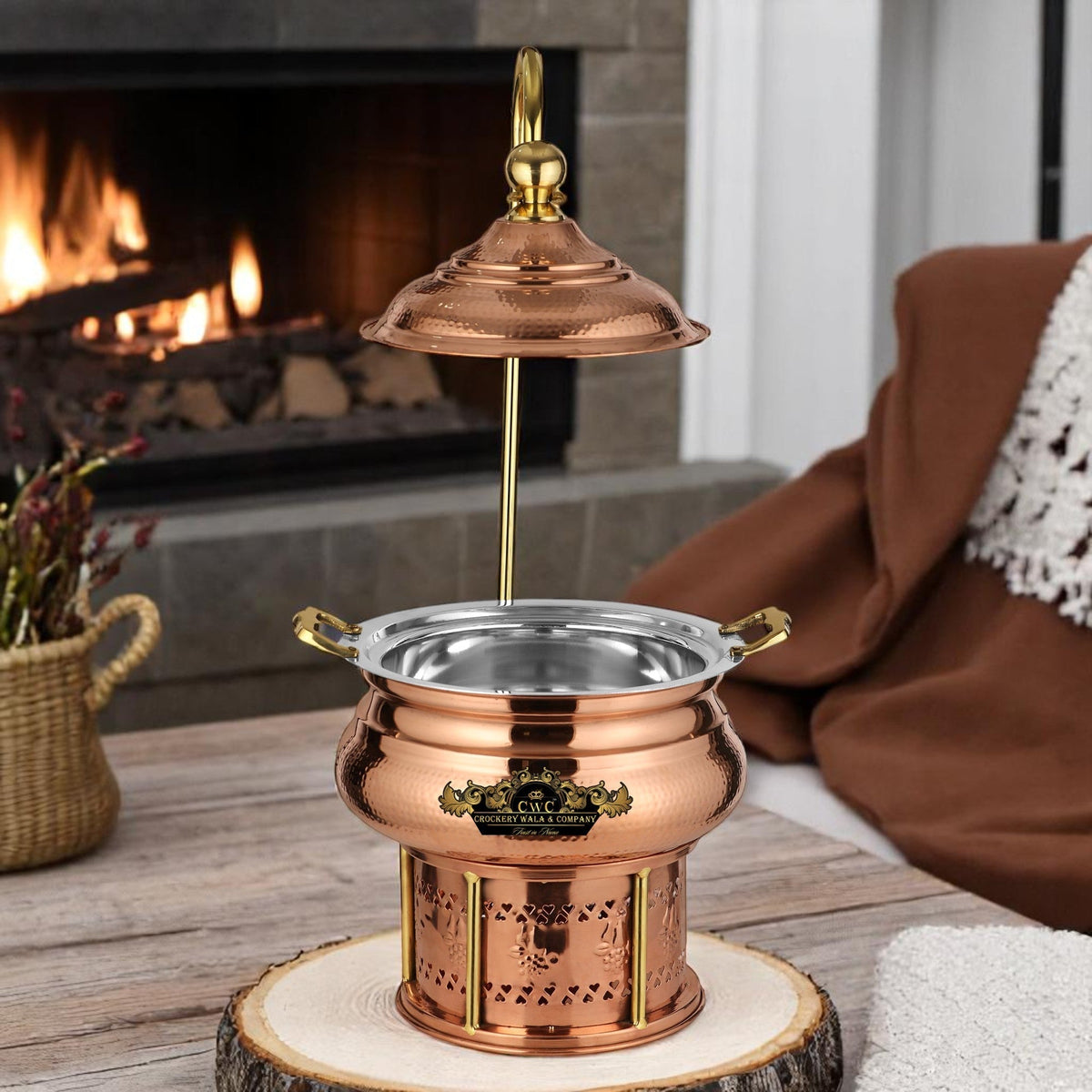 Crockery Wala And Company Copper Steel Chaffing Dish 6 Liters - CROCKERY WALA AND COMPANY