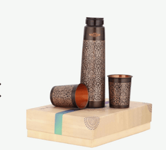 Crockery Wala And Company Pure Copper Bottle With 2 Glass Gift Set Antique Itching Tower - CROCKERY WALA AND COMPANY