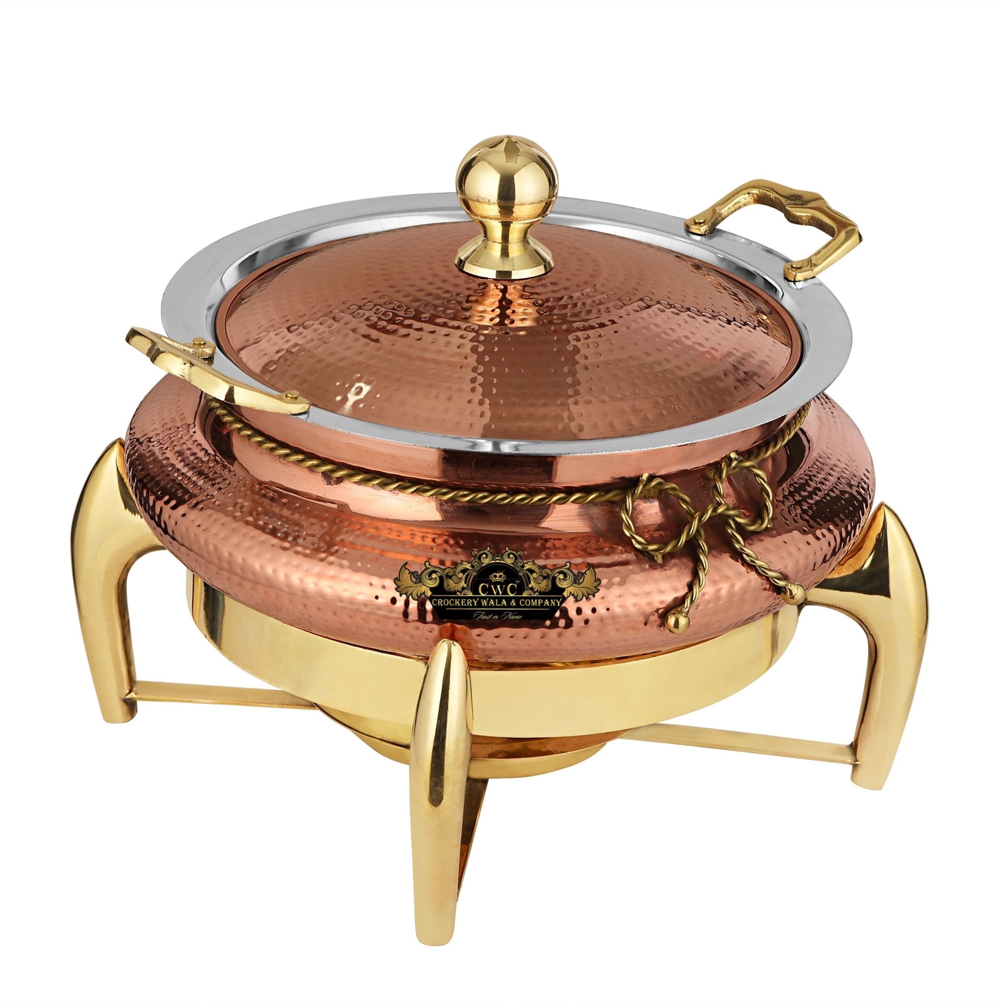 Crockery Wala And Company Pure Copper Chafing Dish New Jersey Style 6 litres - CROCKERY WALA AND COMPANY