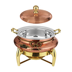 Crockery Wala And Company Pure Copper Chafing Dish New Jersey Style 6 litres - CROCKERY WALA AND COMPANY