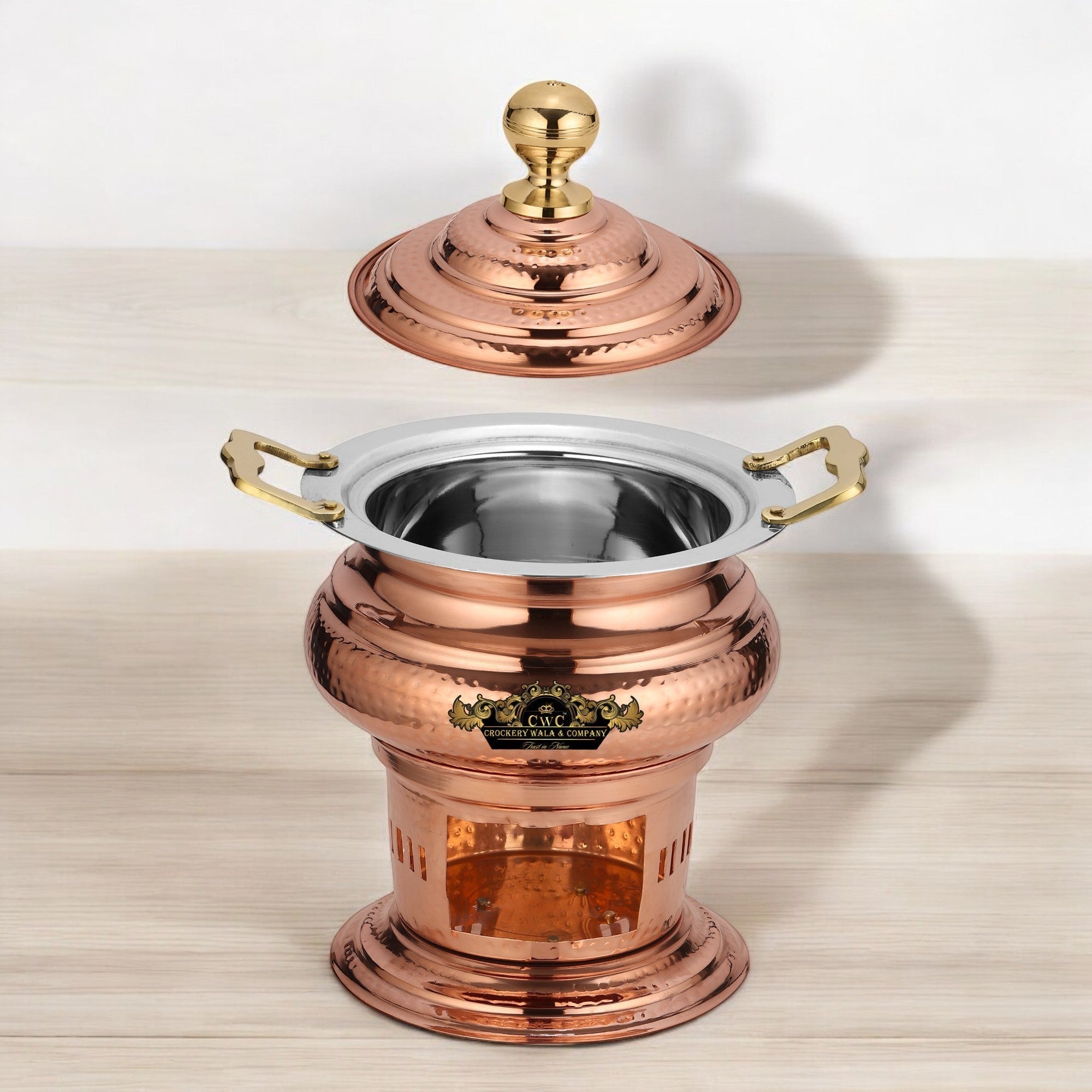 Crockery Wala Copper Steel Chaffing Dish 3 Litres Capacity - CROCKERY WALA AND COMPANY