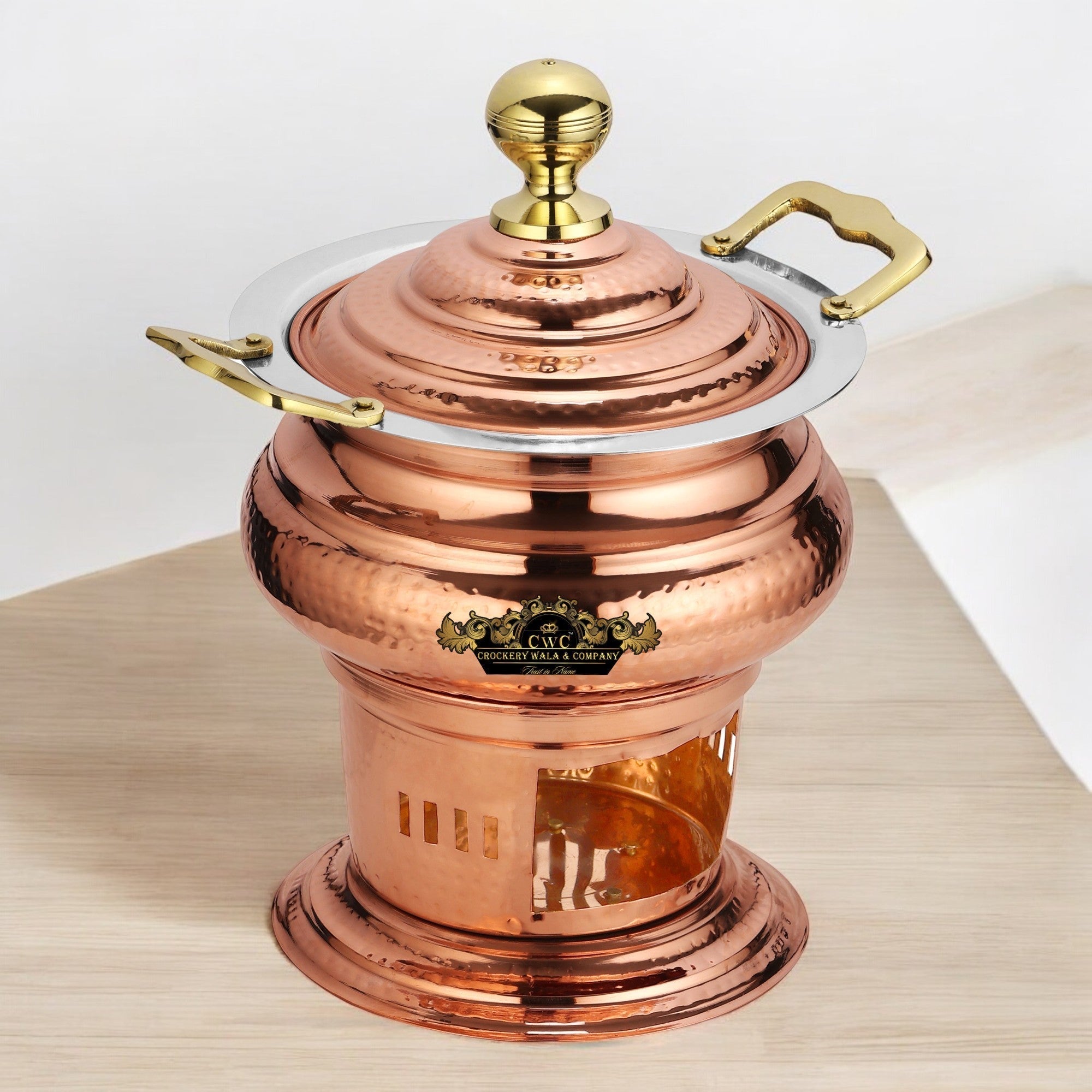 Crockery Wala Copper Steel Chaffing Dish 3 Litres Capacity - CROCKERY WALA AND COMPANY