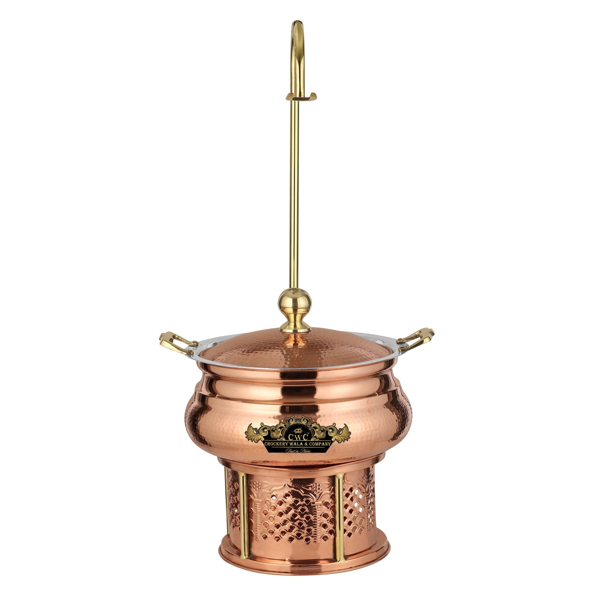 Crockery Wala Copper Steel Chaffing Dish 6 Liters With Stand - CROCKERY WALA AND COMPANY