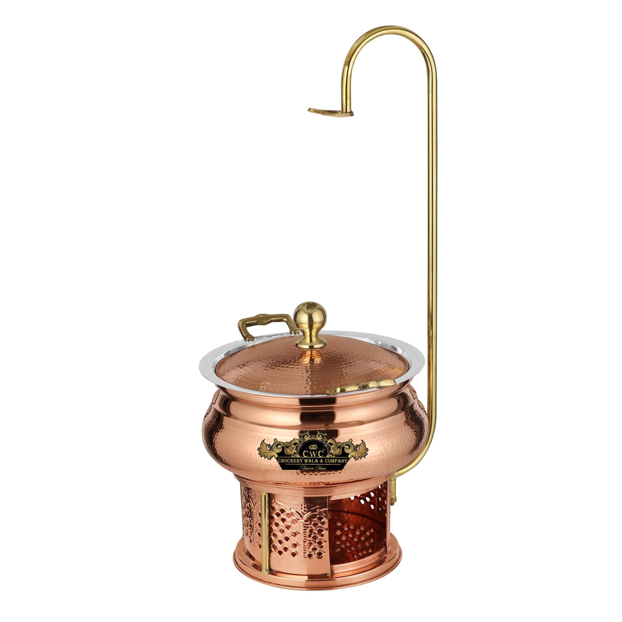 Crockery Wala Copper Steel Chaffing Dish 6 Liters With Stand - CROCKERY WALA AND COMPANY