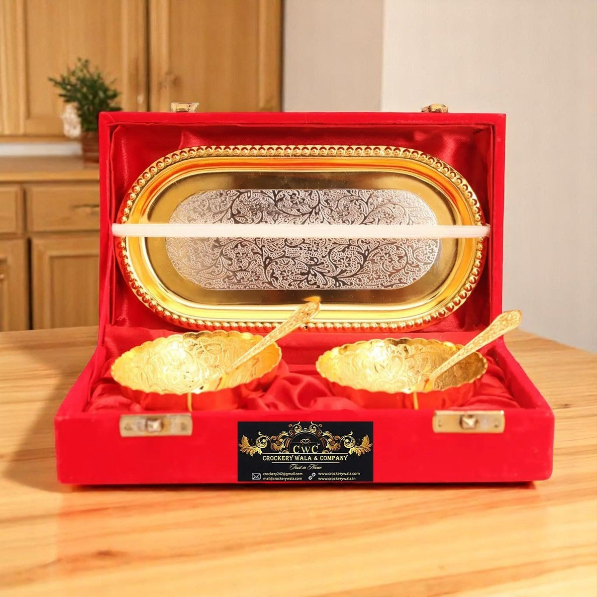 Crockery Wala Silver Plated Gold Bowl Set with Trays - CROCKERY WALA AND COMPANY