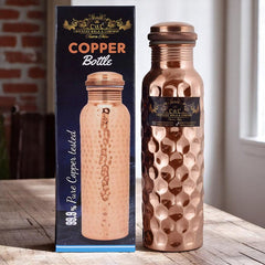 Pure Copper Bottle Diamond Finish For Water Storage 900 ML Crockery Wala And Company