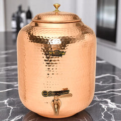 Pure Copper Water Pot Matka Dispenser With Tap Hammered Finish CROCKERY WALA AND COMPANY