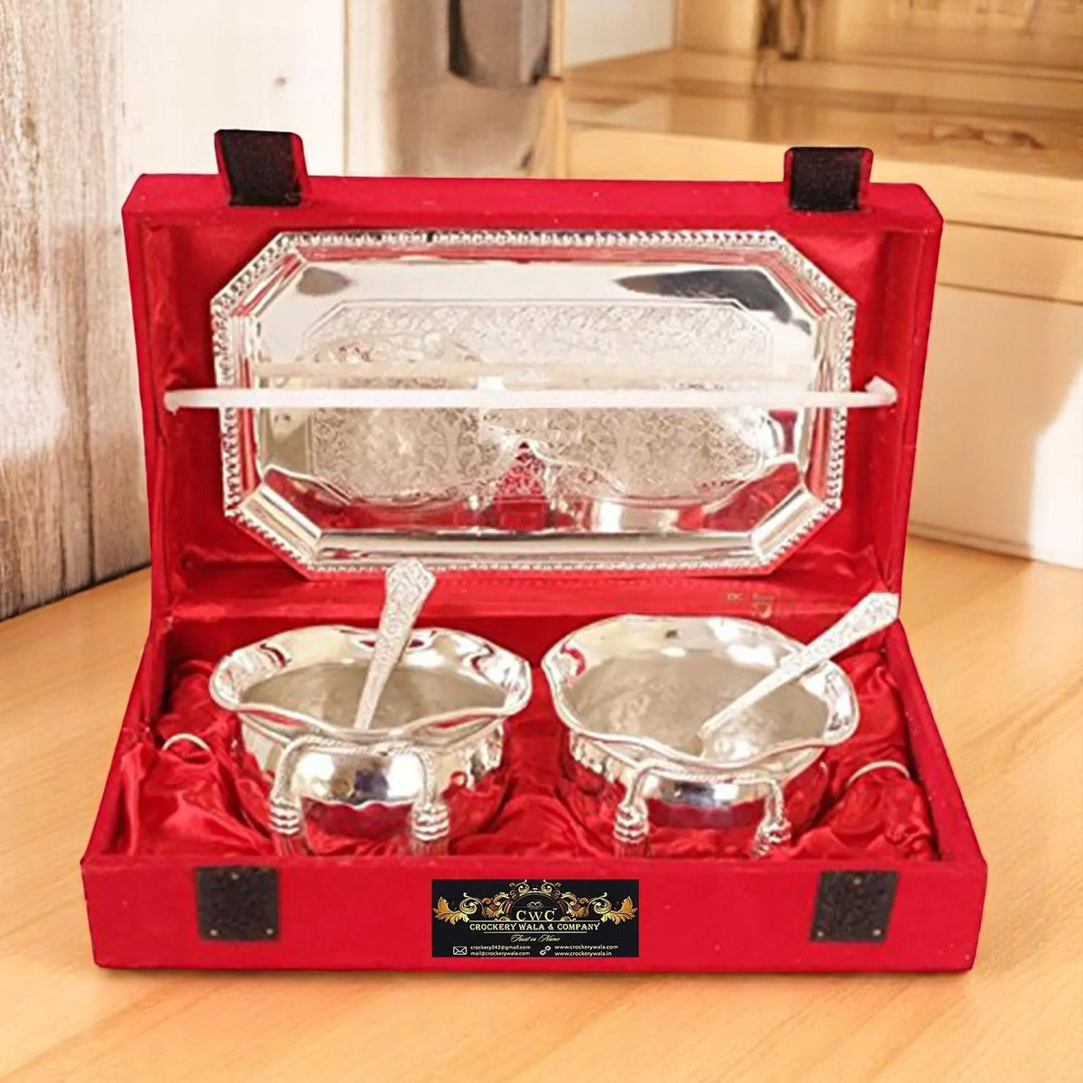 Crockery Wala Silver Plated Bowl Set With Tray And Spoons Crockery Wala And Company Ltd