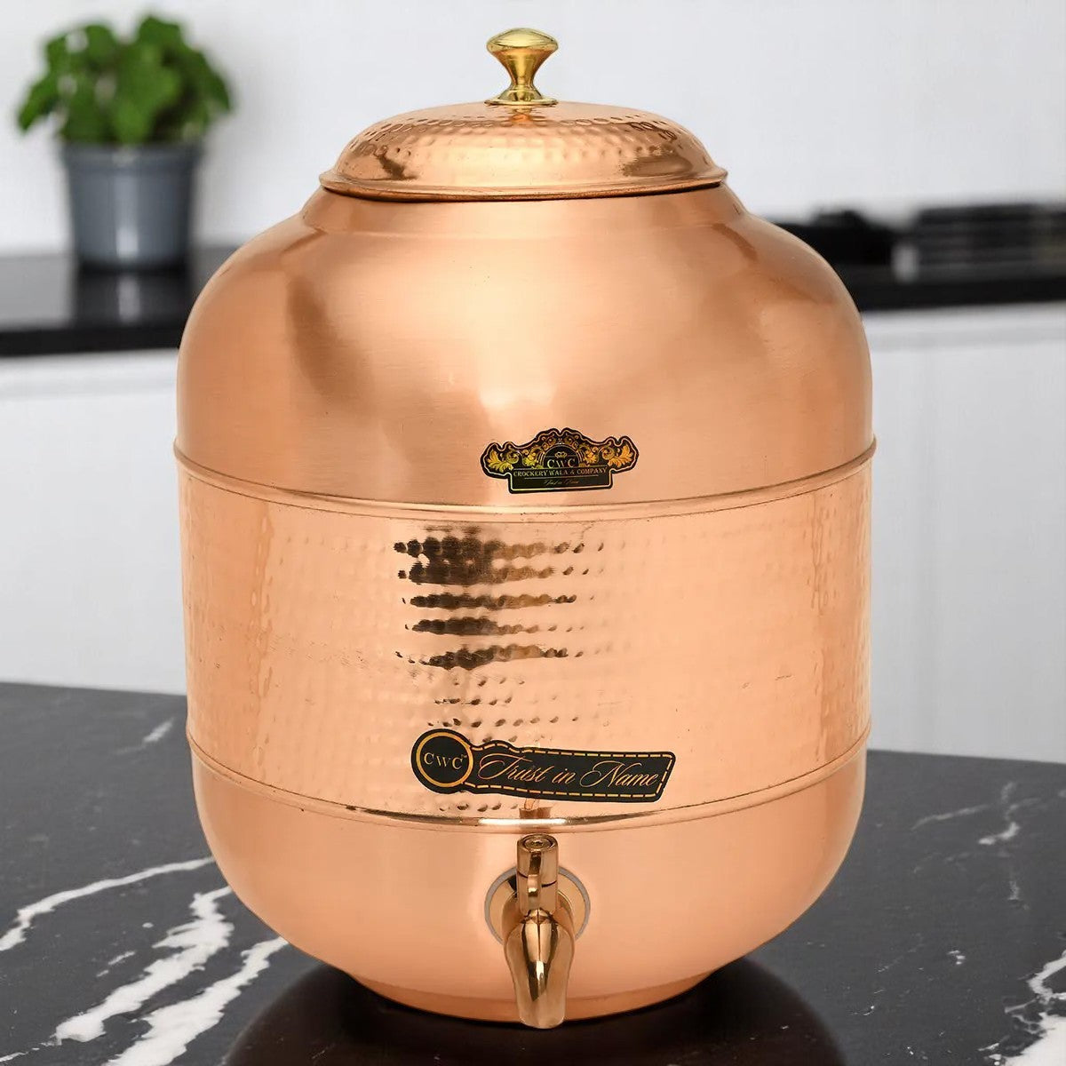 Copper Vessel For Drinking Water Half Hammered Designer With Tap CROCKERY WALA AND COMPANY
