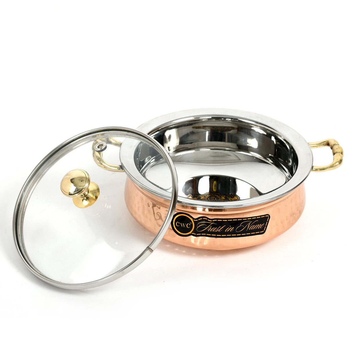 Copper Handi For Serving Royal Look With Glass Cover Bowl
