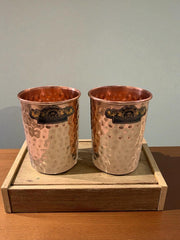 Pure Copper Hammered Design Glass Tumbler Set of 2, with Premium Velvet Box. CROCKERY WALA AND COMPANY