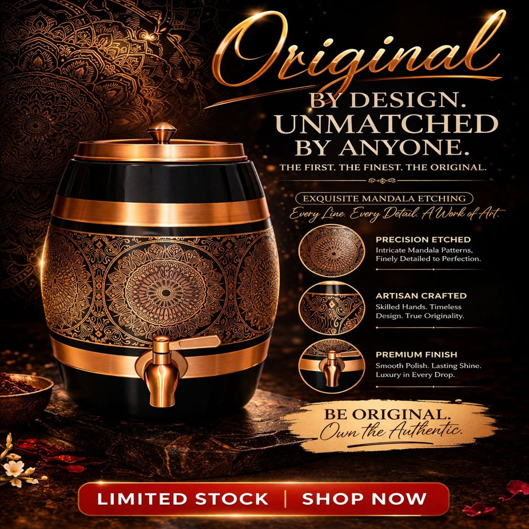 Luxury Pure Copper Water Dispenser 5L | Handcrafted Mandala Etching | Healthy Living Essential
