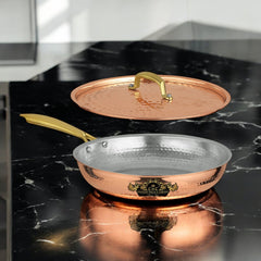 Pure Copper Frying Pan With Kalai Premium Finish Lid CROCKERY WALA AND COMPANY