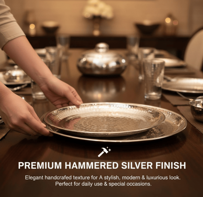 Premium 51 - Piece Stainless Steel Hammered Finish Dinner Set - CROCKERY WALA AND COMPANY
