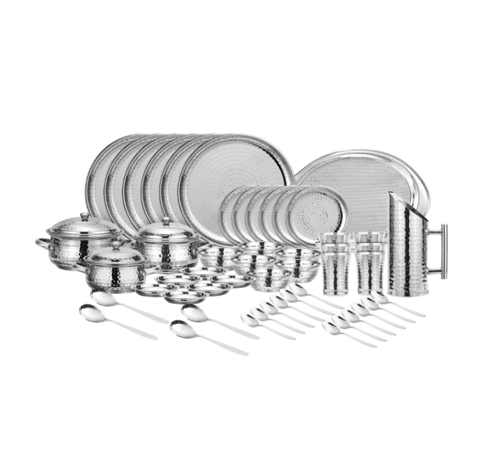 Premium 51 - Piece Stainless Steel Hammered Finish Dinner Set - CROCKERY WALA AND COMPANY
