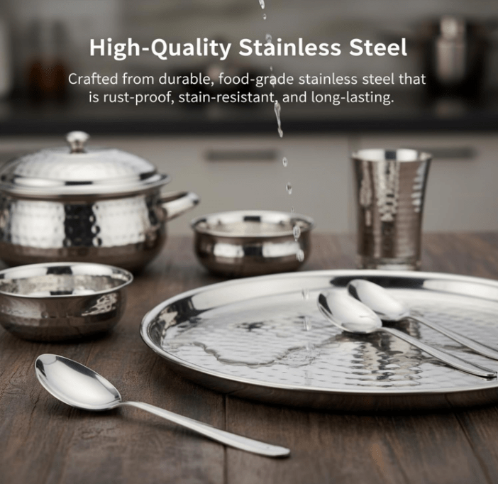 Premium 51 - Piece Stainless Steel Hammered Finish Dinner Set - CROCKERY WALA AND COMPANY
