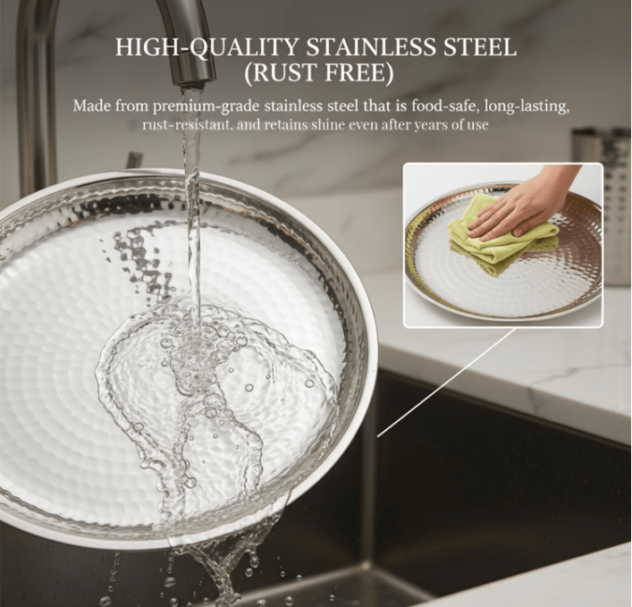 Premium 51 - Piece Stainless Steel Hammered Finish Dinner Set - CROCKERY WALA AND COMPANY