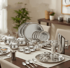 Premium 51 - Piece Stainless Steel Hammered Finish Dinner Set - CROCKERY WALA AND COMPANY